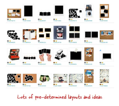 Varie anteprime di layout fotografici in stile Polaroid mostrano opzioni creative per la progettazione di corsi e-learning