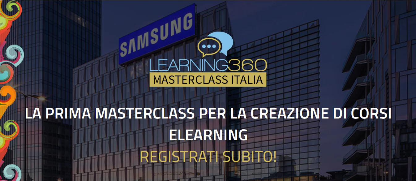 Banner promozionale della Learning360 Masterclass Italia con logo e invito alla registrazione