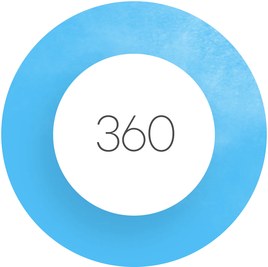 Logo circolare azzurro con la scritta 360 al centro, simbolo della suite Articulate 360 per e-learning
