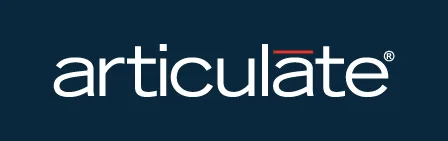 Logo Articulate bianco su sfondo blu scuro, simbolo del software per authoring e-learning Storyline