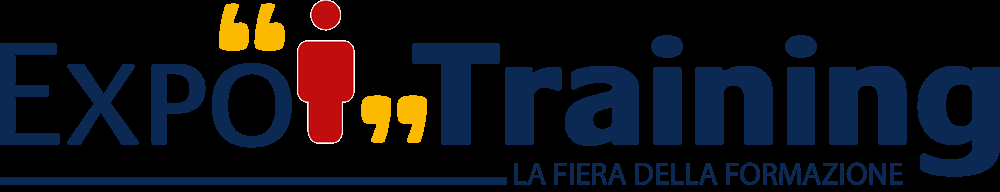 Logo di ExpoTraining con scritta la fiera della formazione, simbolo stilizzato di persona e virgolette