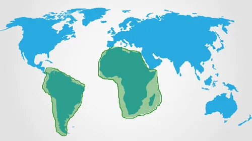 Mappa del mondo con evidenziazione interattiva di Sud America e Africa per mostrare l’uso degli hotspot nei corsi e-learning