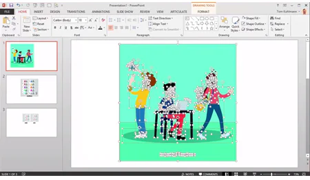 Tre personaggi stilizzati in un'immagine vettoriale EPS modificata in PowerPoint con i punti di ancoraggio visibili