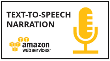 Grafica con microfono stilizzato e logo Amazon Web Services per narrazione text-to-speech nei corsi eLearning