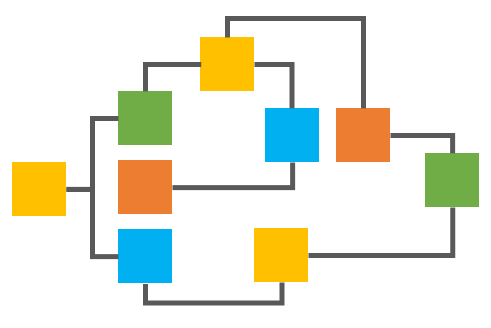 Schema astratto di navigazione ramificata che rappresenta percorsi interattivi in un corso e-learning