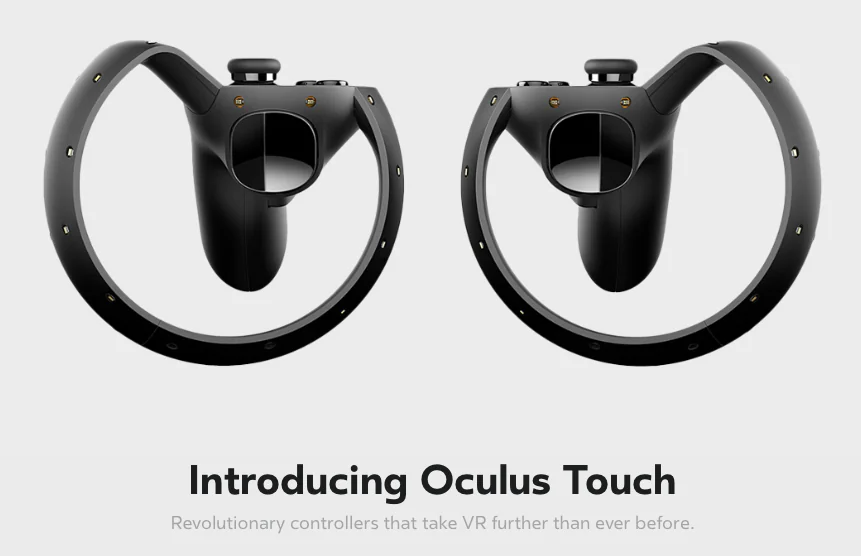 Due controller Oculus Touch neri presentati frontalmente, strumenti per interazione immersiva in realtà virtuale