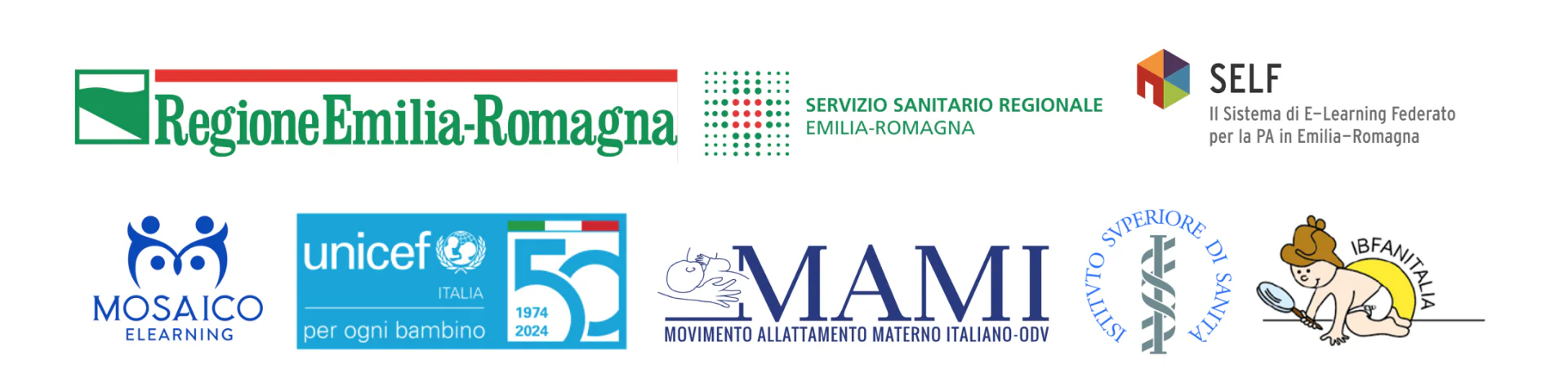 Loghi di enti e associazioni partner del corso digitale Breast Feeling sull’allattamento materno