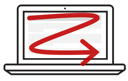 Schema del pattern a Z rosso su schermo di laptop per illustrare il percorso visivo nei corsi online