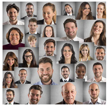 Volti di diversi personaggi usati come avatar per aumentare il coinvolgimento nei corsi e-learning