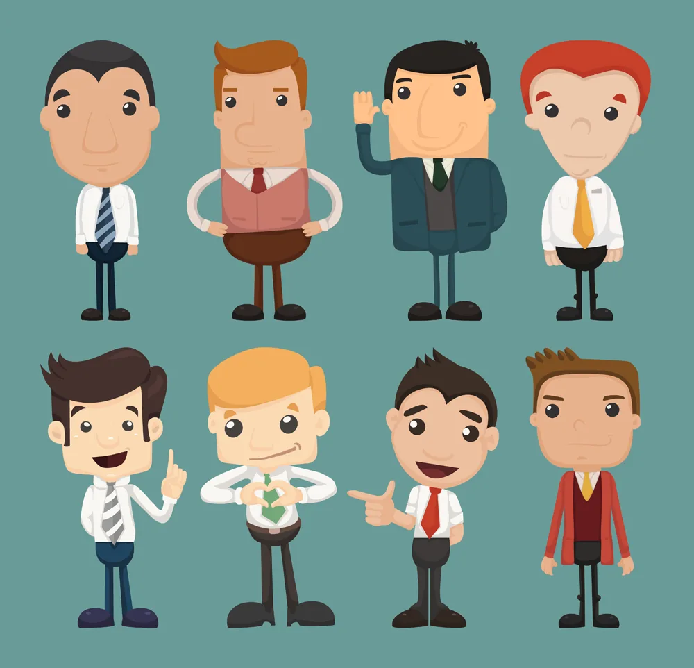 Otto personaggi stilizzati rappresentano la diversità degli allievi nei corsi e-learning personalizzati