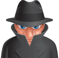 Personaggio cartoon con cappello e impermeabile scuro usato come esempio di character design nei corsi e-learning