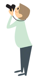 Personaggio illustrato in stile cartoon che interpreta un fotografo per scenari e-learning