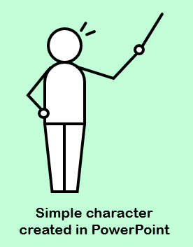 Personaggio stilizzato disegnato con forme base in PowerPoint su sfondo verde chiaro, usato per visual thinking