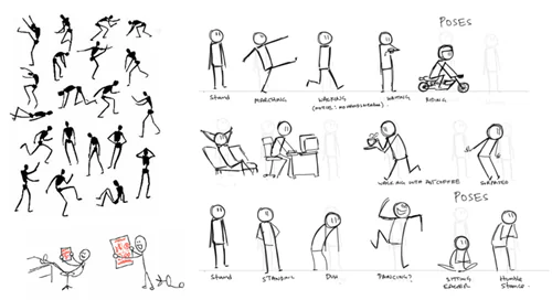 Omini stilizzati disegnati a mano in diverse pose utili per visual thinking e creazione di personaggi personalizzati