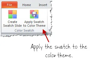 Interfaccia di PowerPoint con il pulsante Apply Swatch to Color Theme evidenziato per applicare una tavolozza personalizzata