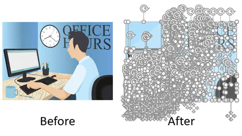 Confronto tra un'immagine SVG originale e la stessa immagine convertita in forme modificabili in PowerPoint