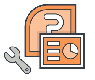 Icona stilizzata di PowerPoint con una chiave inglese che rappresenta strumenti per creare corsi e-learning