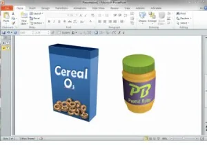 Disegno di una scatola di cereali e un barattolo di burro di arachidi creati in PowerPoint con curve Bezier