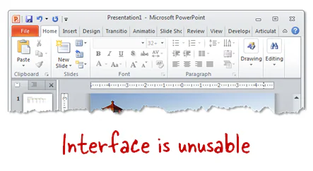 Interfaccia di PowerPoint distorta e inutilizzabile dopo un ridimensionamento eccessivo della finestra per screencast