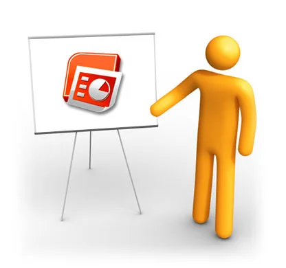 Figura stilizzata indica una lavagna con il logo PowerPoint, simbolo di presentazione efficace con slide essenziali