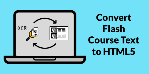 Illustrazione di un laptop che mostra il processo di conversione del testo da corsi Flash a HTML5 tramite OCR
