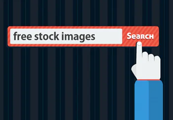 Barra di ricerca con la scritta free stock images e un cursore che clicca su Search per trovare immagini gratuite