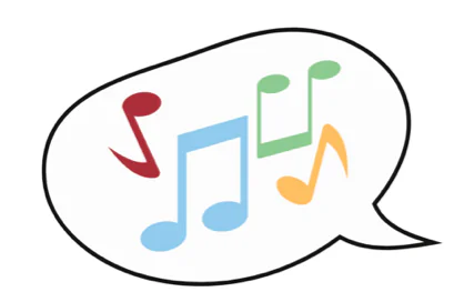 Fumetto con note musicali colorate che rappresentano il ritmo delle parole nello storytelling digitale