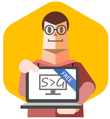 Persona stilizzata mostra un monitor con il logo Screen2Gif e la scritta free per promuovere GIF animate gratuite