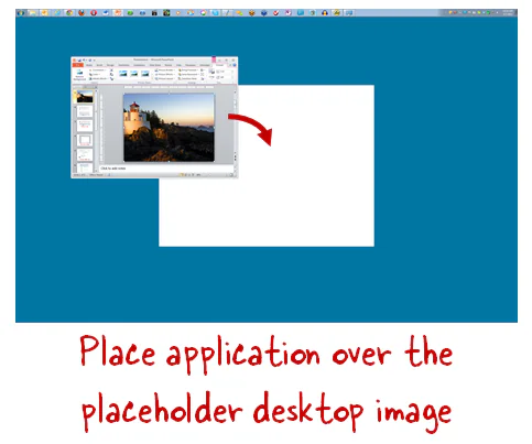Desktop con maschera bianca come guida per posizionare la finestra di PowerPoint durante la registrazione di screencast