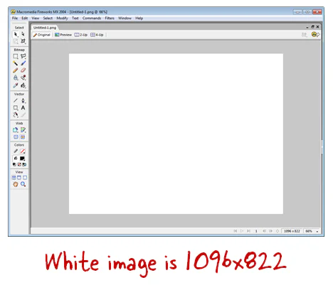 Finestra di un software grafico con immagine bianca centrata per mantenere la risoluzione ideale durante lo screencasting