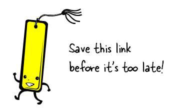 Segnalibro giallo stilizzato che invita a salvare un link utile per trovare immagini gratuite e clip art per PowerPoint