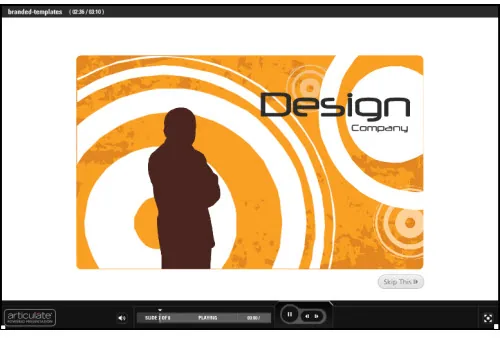 Schermata di una slide introduttiva e-learning con logo, colori aziendali e silhouette su sfondo arancione