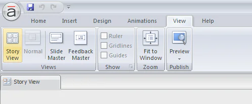 Barra degli strumenti di Articulate Storyline con Slide Master selezionato per gestire i layout dei corsi e-learning