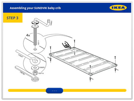 Esempio di slider interattivo per la navigazione di un corso e-learning che mostra una schermata in stile istruzioni IKEA