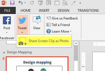 Barra degli strumenti di PowerPoint con la funzione Social Share per condividere una diapositiva su Twitter o Facebook