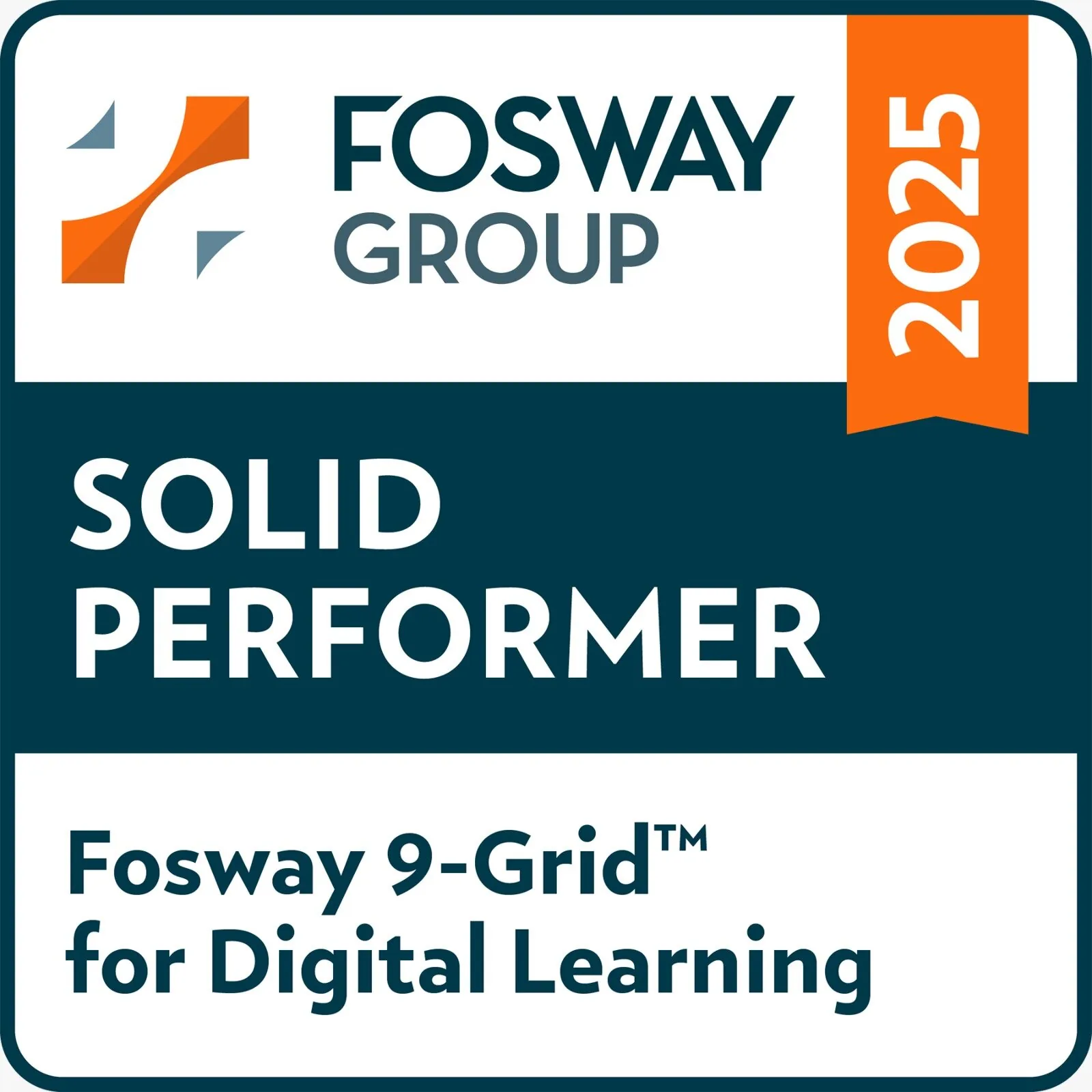Badge Solid Performer Fosway 9-Grid 2025 che certifica il riconoscimento di eccellenza nella formazione digitale