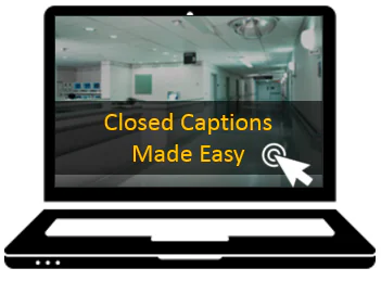 Laptop con la scritta Closed Captions Made Easy su sfondo digitale, simbolo di accessibilità nei corsi e-learning