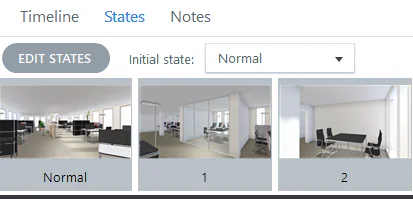 Tre anteprime di stati diversi di una scena d’ufficio nella scheda States di Storyline 360 per scenari interattivi