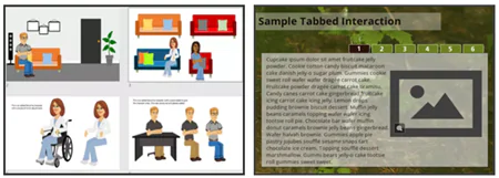 Esempi di template eLearning gratuiti della community Articulate con personaggi e interazioni tabulate