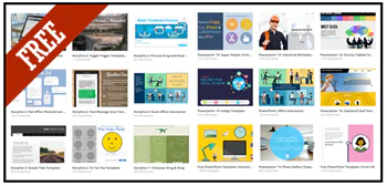 Anteprima di una raccolta di template gratuiti per PowerPoint e Storyline con etichetta free in evidenza