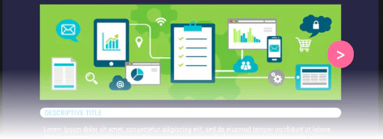 Grafica di un template interattivo con icone di dispositivi, grafici e checklist su sfondo verde