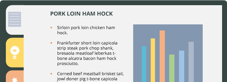 Menu laterale con icone colorate e grafico a barre in un template per PowerPoint e Storyline