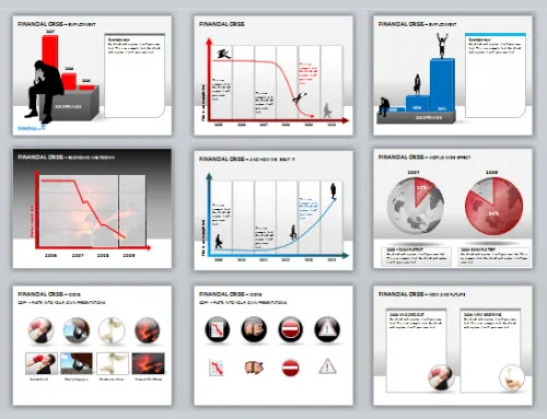 Esempi di slide PowerPoint con layout pulito, grafici e icone per presentazioni eLearning personalizzabili