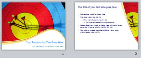Due diapositive di un template PowerPoint per quiz con bersaglio colorato e spazio per testo scolastico