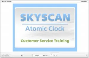 Schermata di un template PowerPoint Skyscan con titolo Atomic Clock e sottotitolo Customer Service Training