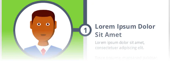 Avatar stilizzato in un cerchio verde accanto a un testo segnaposto in un template per PowerPoint e Storyline
