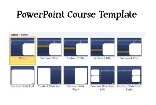 Schema di layout di slide PowerPoint per organizzare sezioni e contenuti di un corso e-learning