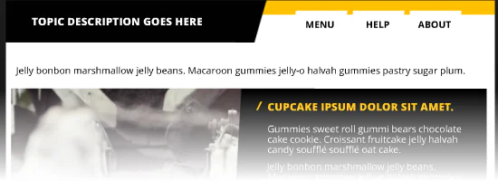 Esempio di header e menu di navigazione in un template Storyline con stile industriale e testo segnaposto
