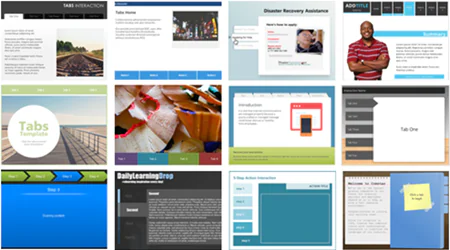 Anteprima di diversi template gratuiti con menu a tab per la formazione digitale e video tutorial