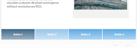 Quattro pulsanti orizzontali in sfumature di blu per navigazione interattiva in un template eLearning